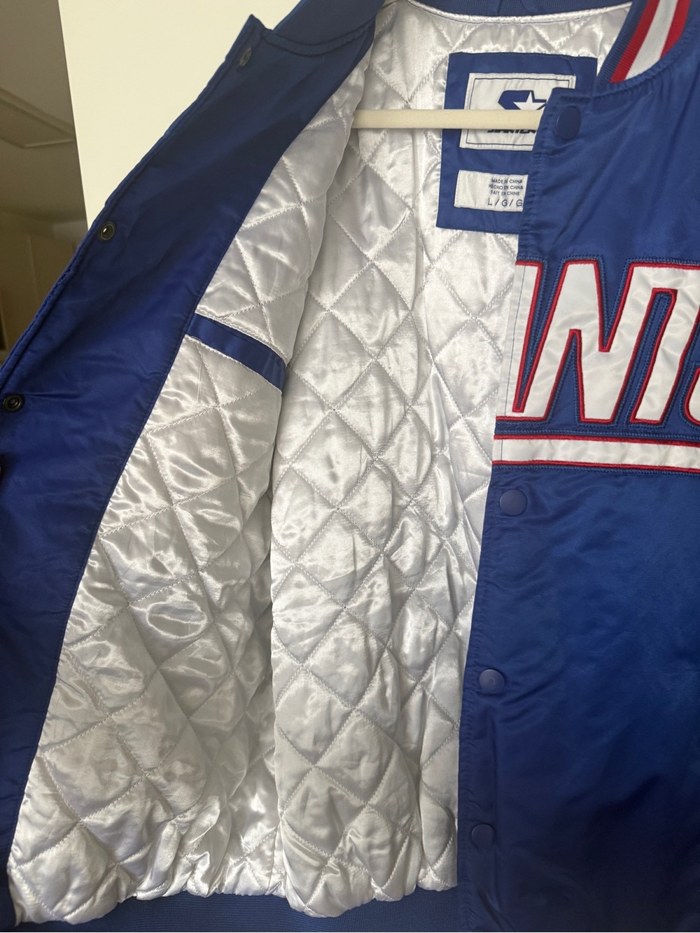 STARTER Blue Giants Satin Bomber Jacket with Red & White Trim - Picture 7 of 7